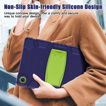 For Samsung Galaxy Tab A9+ / X210 PC Hybrid Silicone Tablet Case with Holder(Navy Blue Lime) by bashfashion