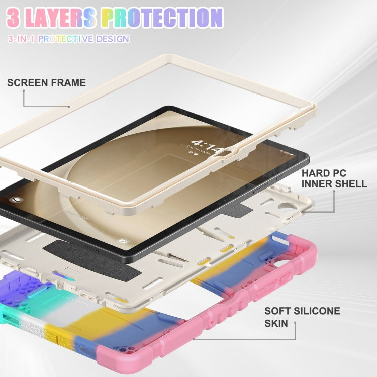 For Samsung Galaxy Tab A9+ / X210 PC Hybrid Silicone Tablet Case with Holder(Colorful Pink) by bashfashion