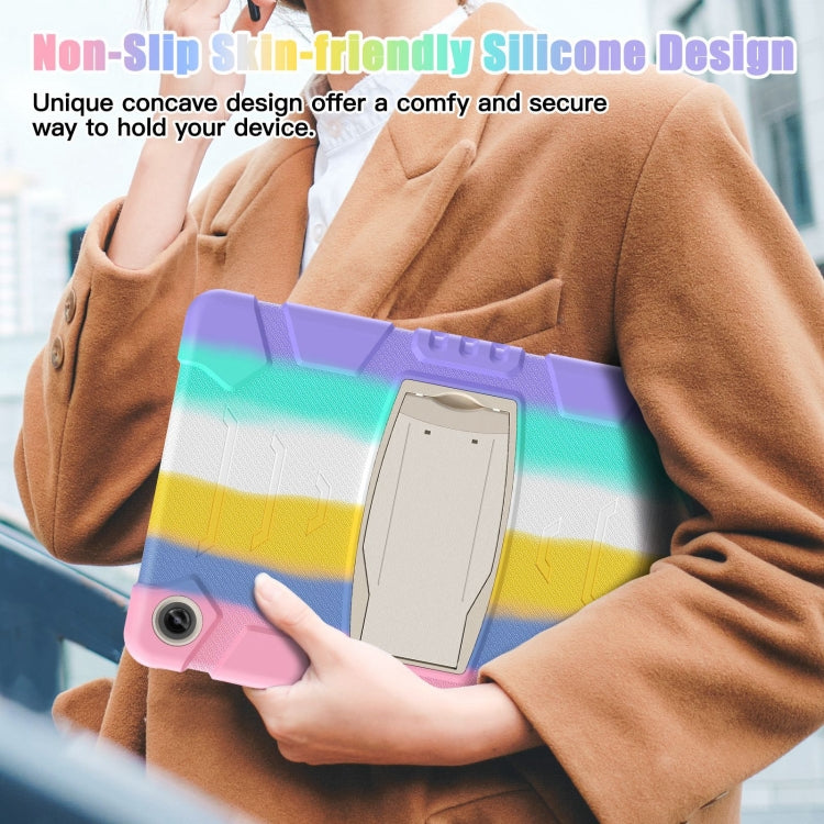 For Samsung Galaxy Tab A9+ / X210 PC Hybrid Silicone Tablet Case with Holder(Colorful Pink) by bashfashion