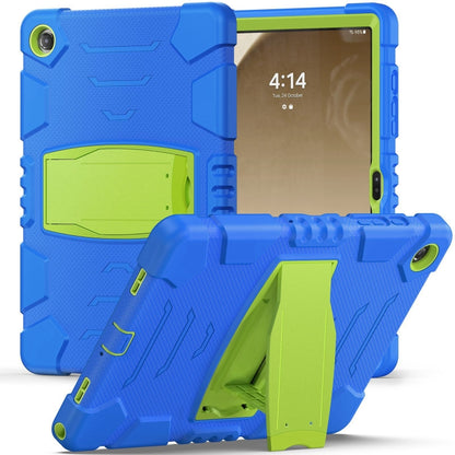 For Samsung Galaxy Tab A9+ / X210 PC Hybrid Silicone Tablet Case with Holder(Blue Lime) by bashfashion