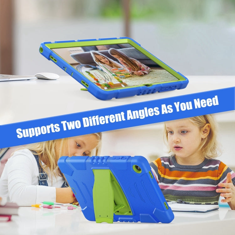For Samsung Galaxy Tab A9+ / X210 PC Hybrid Silicone Tablet Case with Holder(Blue Lime) by bashfashion