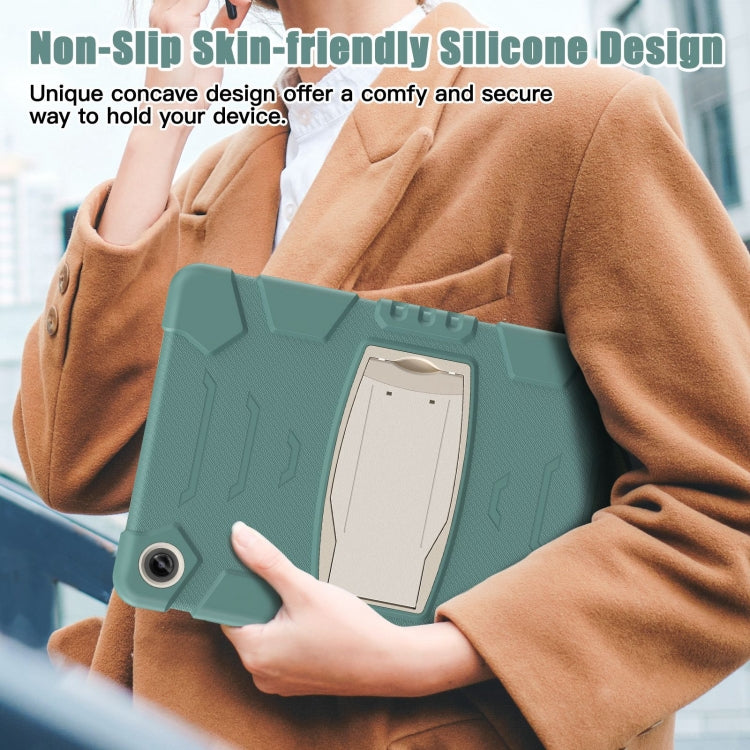 For Samsung Galaxy Tab A9+ / X210 PC Hybrid Silicone Tablet Case with Holder(Emerald Green) by bashfashion