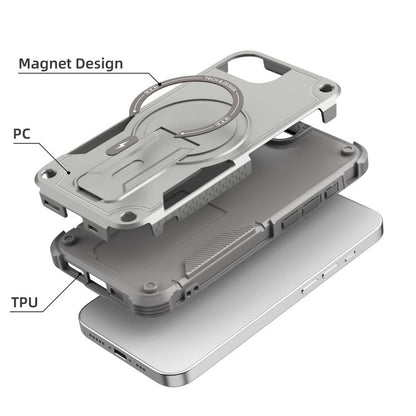 For iPhone 16e Armor Magsafe Holder PC Hybrid TPU Phone Case(Grey) by bashfashion
