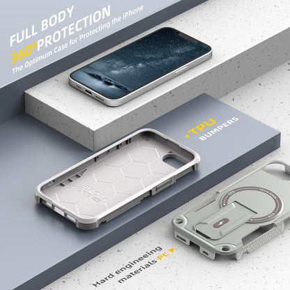 For iPhone 16e Armor Magsafe Holder PC Hybrid TPU Phone Case(Grey) by bashfashion