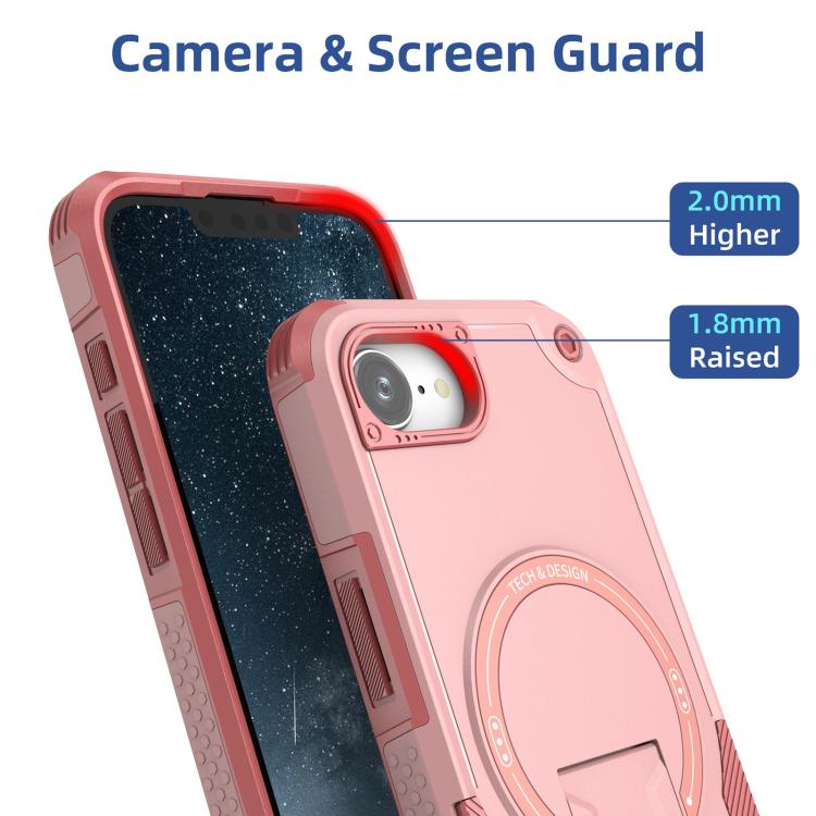 For iPhone 16e Armor Magsafe Holder PC Hybrid TPU Phone Case(Pink) by bashfashion