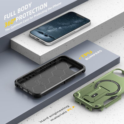 For iPhone 16e Armor Magsafe Holder PC Hybrid TPU Phone Case(Army Green) by bashfashion