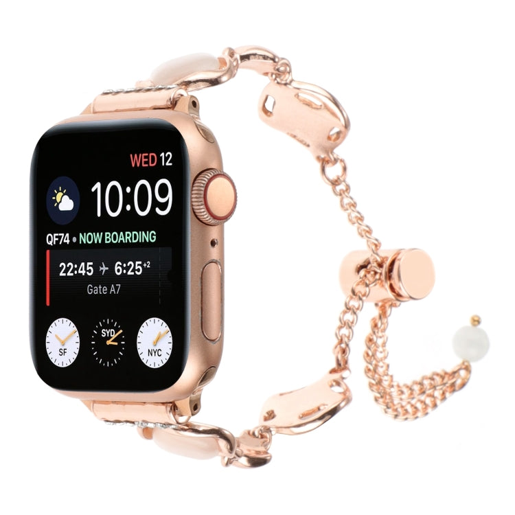 For Apple Watch SE 44mm Shell Metal Chain Bracelet Watch Band(Rose Gold) by bashfashion