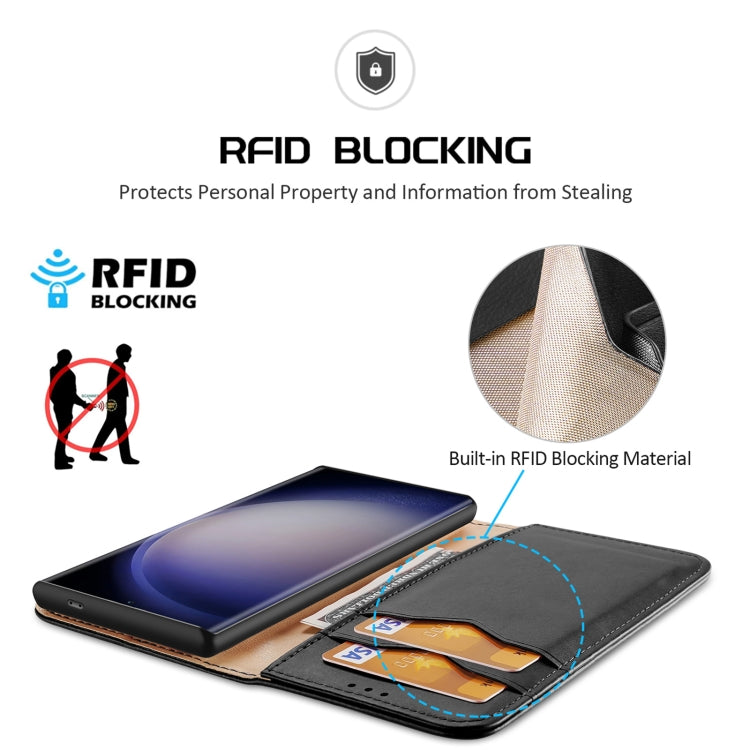 For Samsung Galaxy S24 Ultra 5G DUX DUCIS Hivo Series Cowhide + PU + TPU Flip Phone Case(Black) by DUX DUCIS