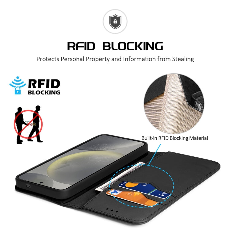 For Samsung Galaxy S25+ 5G DUX DUCIS Hivo Series Cowhide + PU + TPU Flip Phone Case(Black) by DUX DUCIS