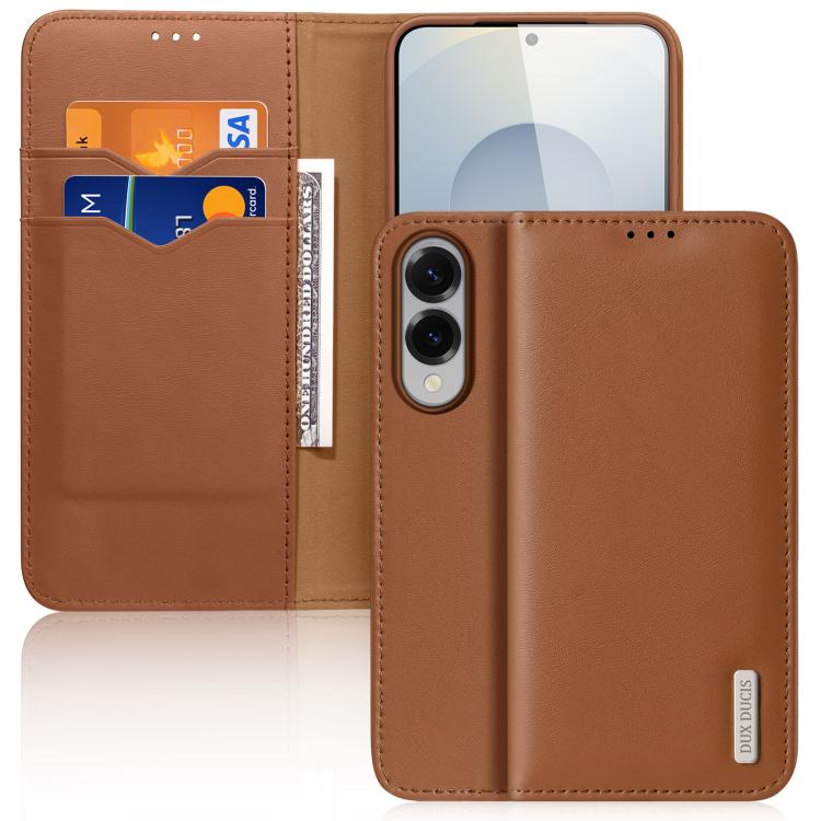 For Samsung Galaxy S25 Edge 5G DUX DUCIS Hivo Series Cowhide + PU + TPU Flip Phone Case(Brown) by DUX DUCIS