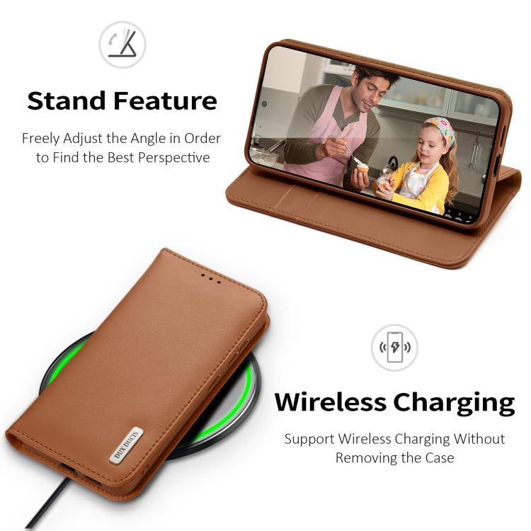 For Samsung Galaxy S25 Edge 5G DUX DUCIS Hivo Series Cowhide + PU + TPU Flip Phone Case(Brown) by DUX DUCIS