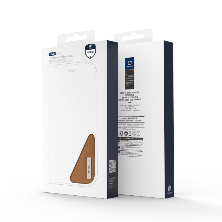 For Samsung Galaxy S25 Edge 5G DUX DUCIS Hivo Series Cowhide + PU + TPU Flip Phone Case(Brown) by DUX DUCIS