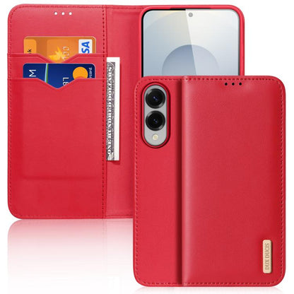 For Samsung Galaxy S25 Edge 5G DUX DUCIS Hivo Series Cowhide + PU + TPU Flip Phone Case(Red) by DUX DUCIS