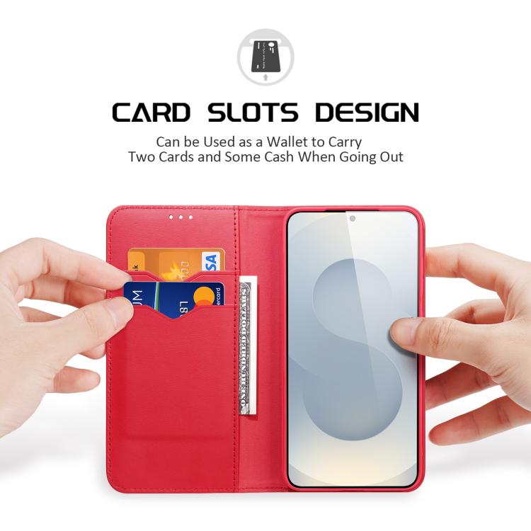 For Samsung Galaxy S25 Edge 5G DUX DUCIS Hivo Series Cowhide + PU + TPU Flip Phone Case(Red) by DUX DUCIS