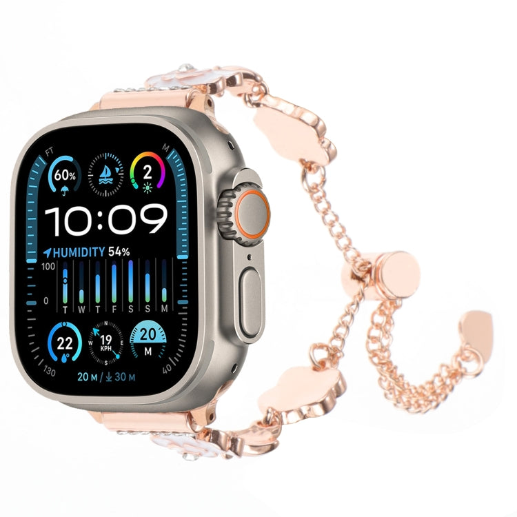 For Apple Watch Ultra 2 49mm Camellia Metal Chain Bracelet Watch Band(White Rose Gold) by bashfashion