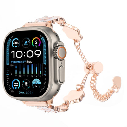 For Apple Watch Ultra 2 49mm Camellia Metal Chain Bracelet Watch Band(White Rose Gold) by bashfashion