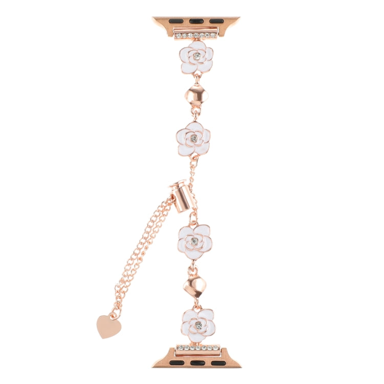 For Apple Watch Ultra 2 49mm Camellia Metal Chain Bracelet Watch Band(White Rose Gold) by bashfashion