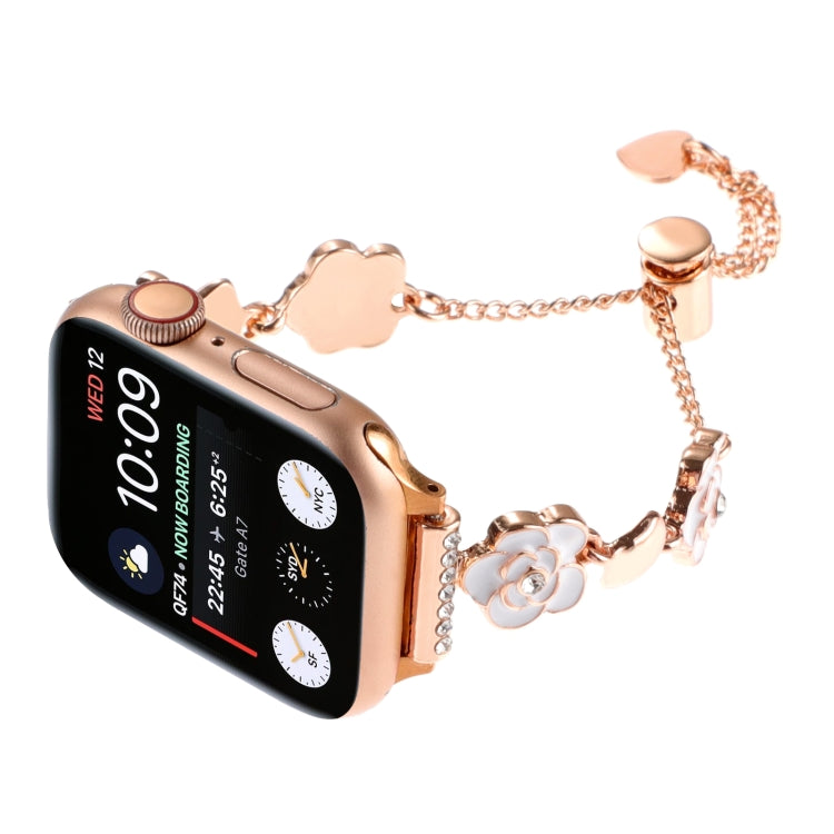 For Apple Watch Ultra 2 49mm Camellia Metal Chain Bracelet Watch Band(White Rose Gold) by bashfashion