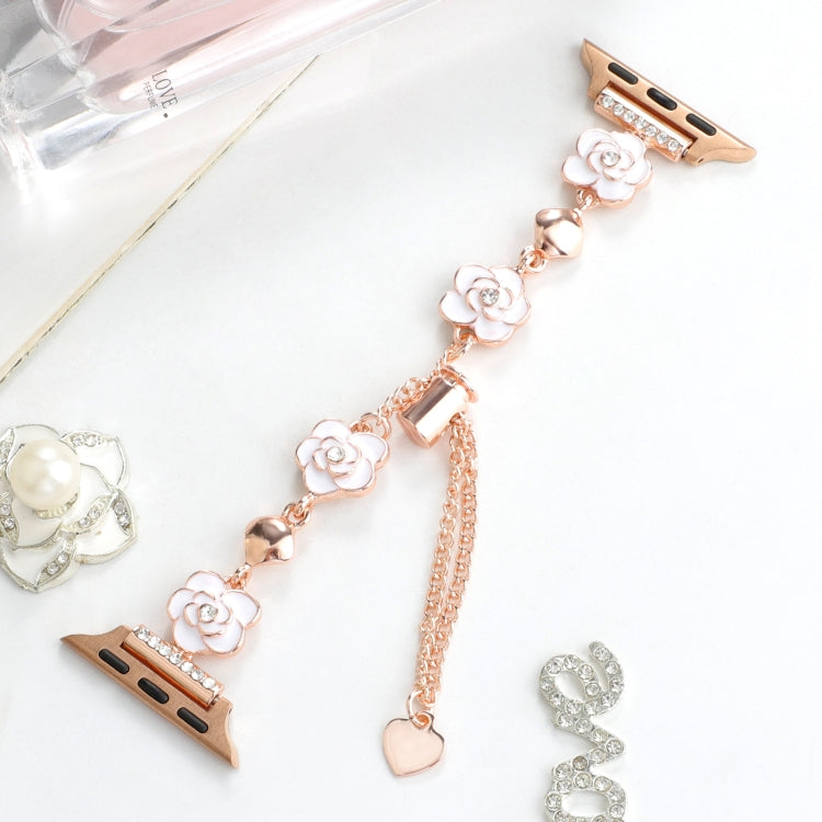 For Apple Watch Ultra 2 49mm Camellia Metal Chain Bracelet Watch Band(White Rose Gold) by bashfashion