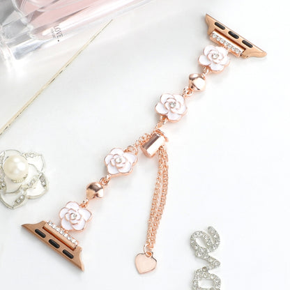 For Apple Watch Ultra 2 49mm Camellia Metal Chain Bracelet Watch Band(White Rose Gold) by bashfashion