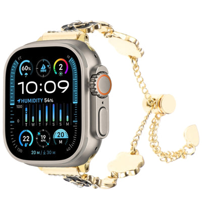 For Apple Watch Ultra 49mm Camellia Metal Chain Bracelet Watch Band(Black Gold) by bashfashion