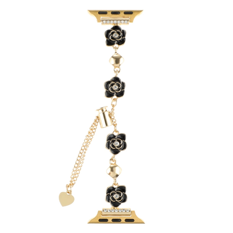 For Apple Watch Ultra 49mm Camellia Metal Chain Bracelet Watch Band(Black Gold) by bashfashion