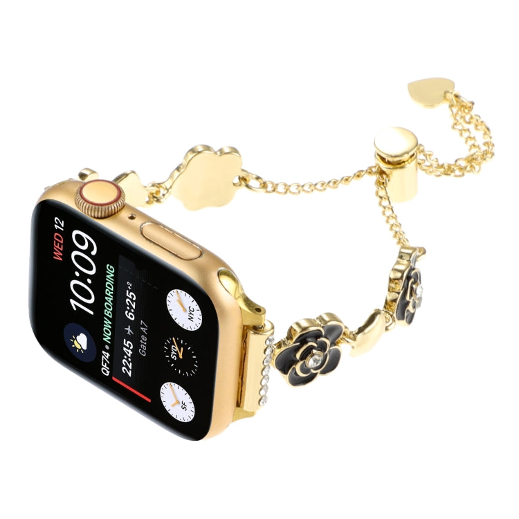 For Apple Watch Ultra 49mm Camellia Metal Chain Bracelet Watch Band(Black Gold) by bashfashion