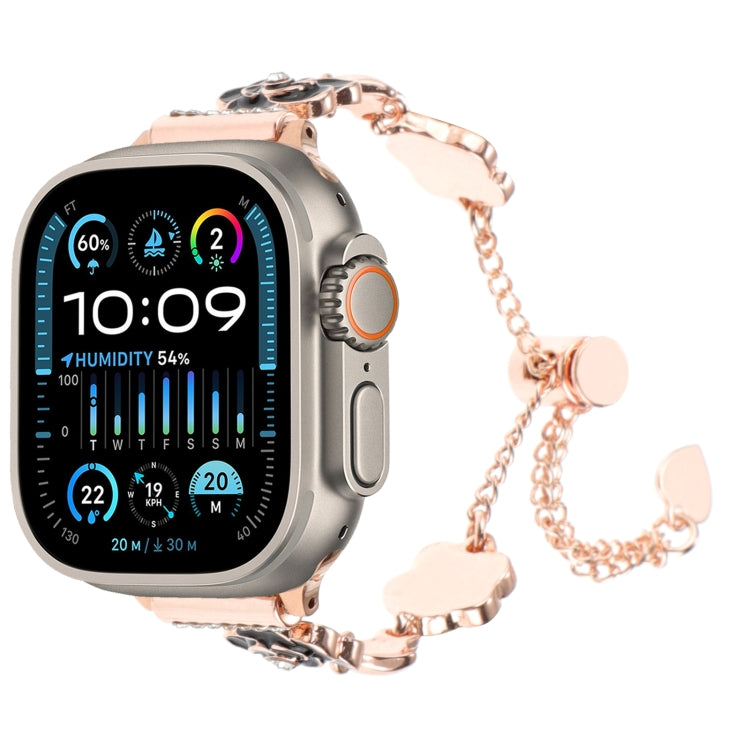 For Apple Watch Ultra 49mm Camellia Metal Chain Bracelet Watch Band(Black Rose Gold) by bashfashion