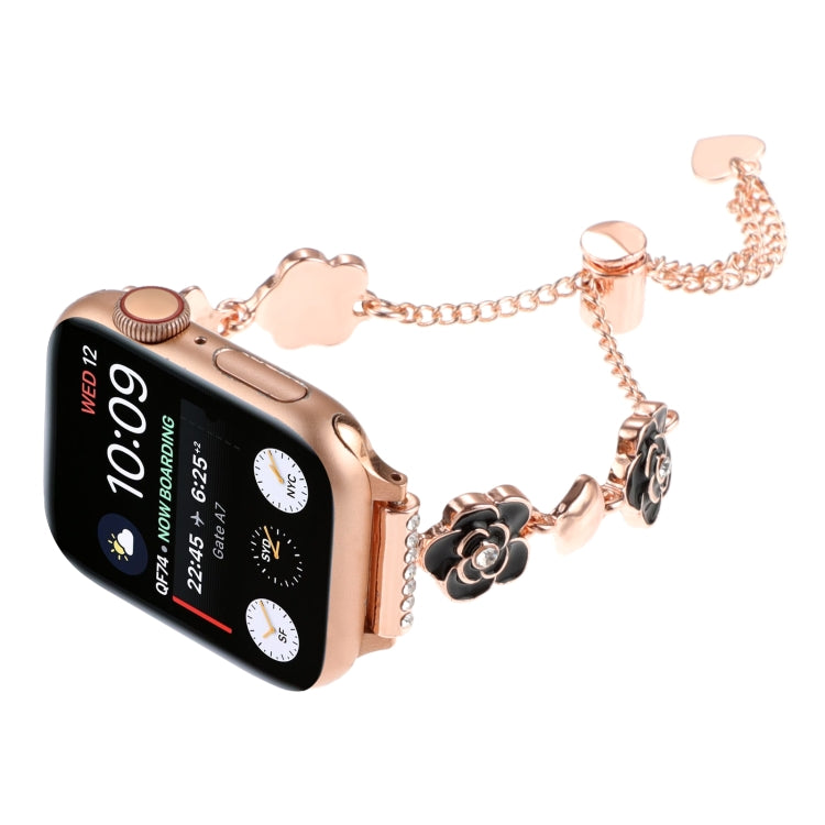 For Apple Watch Ultra 49mm Camellia Metal Chain Bracelet Watch Band(Black Rose Gold) by bashfashion