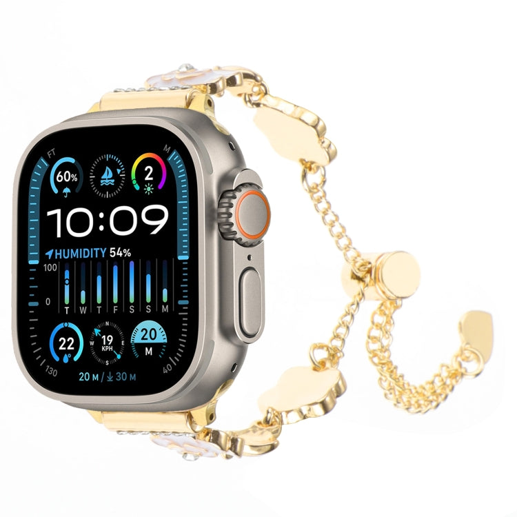 For Apple Watch Ultra 49mm Camellia Metal Chain Bracelet Watch Band(White Gold) by bashfashion