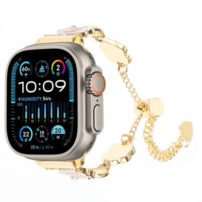 For Apple Watch Ultra 49mm Camellia Metal Chain Bracelet Watch Band(White Gold) by bashfashion