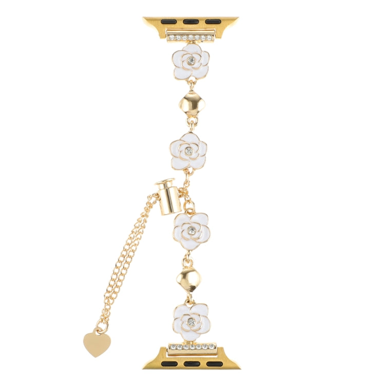 For Apple Watch Ultra 49mm Camellia Metal Chain Bracelet Watch Band(White Gold) by bashfashion