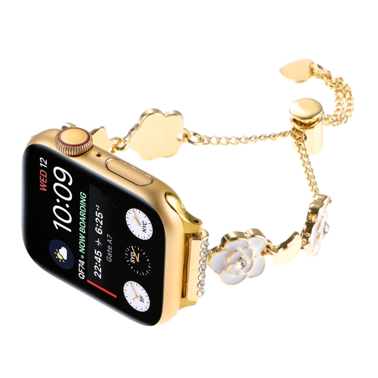 For Apple Watch Ultra 49mm Camellia Metal Chain Bracelet Watch Band(White Gold) by bashfashion