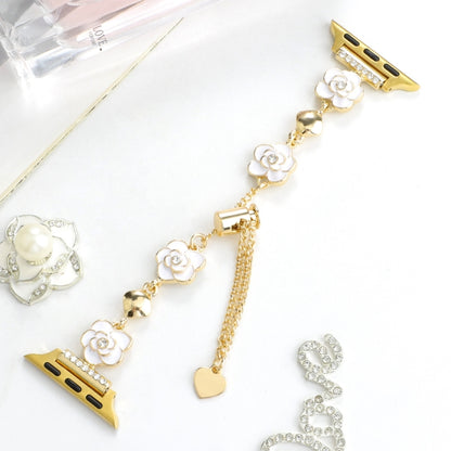 For Apple Watch Series 8 41mm Camellia Metal Chain Bracelet Watch Band(White Gold) by bashfashion