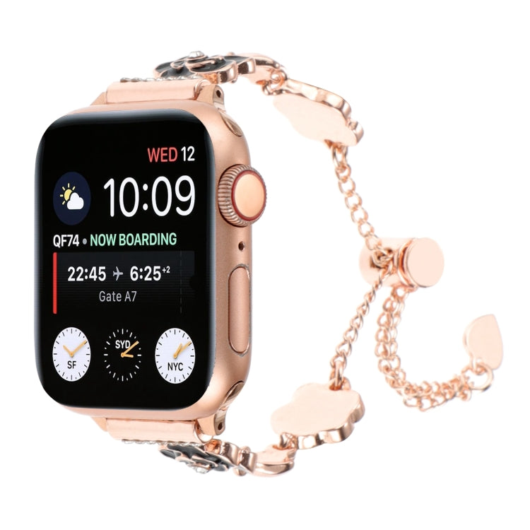 For Apple Watch Series 7 41mm Camellia Metal Chain Bracelet Watch Band(Black Rose Gold) by bashfashion