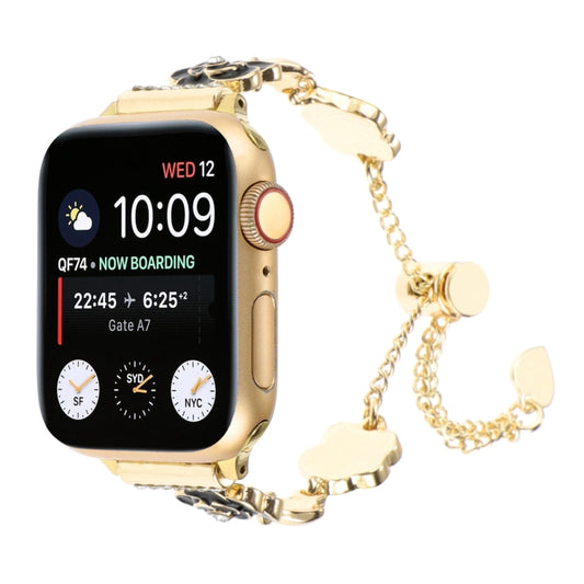 For Apple Watch SE 40mm Camellia Metal Chain Bracelet Watch Band(Black Gold) by bashfashion