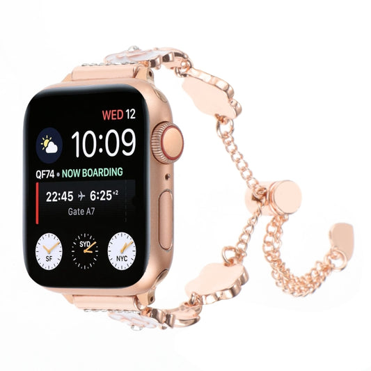 For Apple Watch Series 4 44mm Camellia Metal Chain Bracelet Watch Band(White Rose Gold) by bashfashion