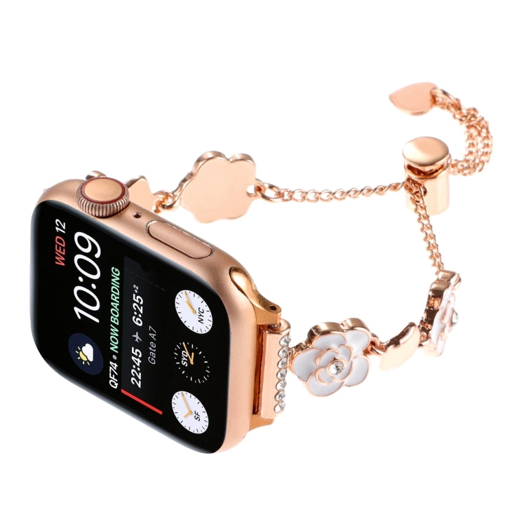 For Apple Watch Series 4 44mm Camellia Metal Chain Bracelet Watch Band(White Rose Gold) by bashfashion