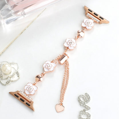 For Apple Watch Series 4 40mm Camellia Metal Chain Bracelet Watch Band(White Rose Gold) by bashfashion