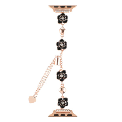 For Apple Watch 38mm Camellia Metal Chain Bracelet Watch Band(Black Rose Gold) by bashfashion