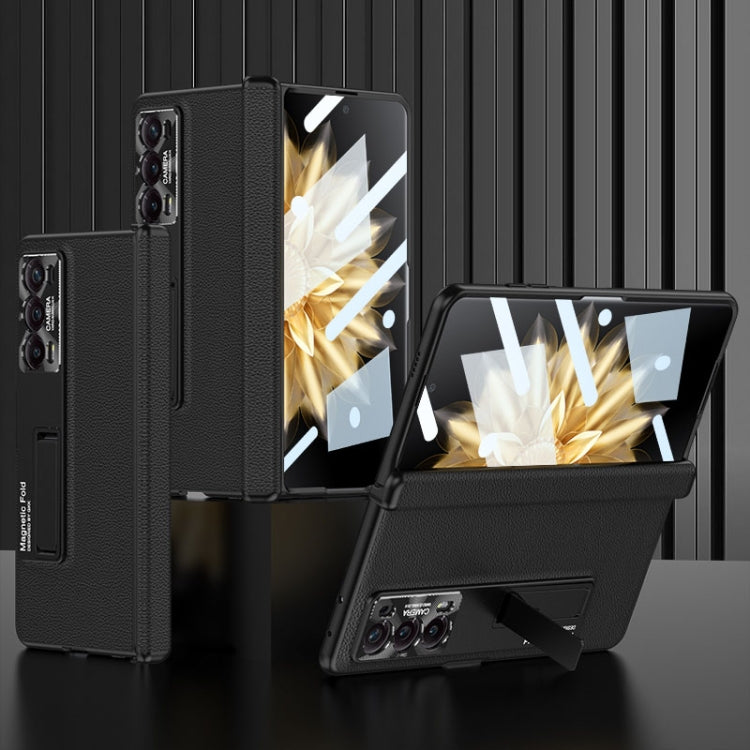 For Honor Magic V2 GKK Integrated Magnetic Hinge Flip Leather Phone Case with Holder(Black) by GKK