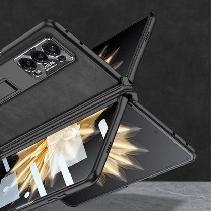 For Honor Magic V2 GKK Integrated Frosted Fold Hinge Leather Phone Case with Holder(Black) by GKK