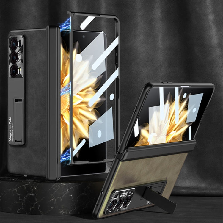 For Honor Magic V2 GKK Integrated Frosted Fold Hinge Leather Phone Case with Holder(Brown) by GKK