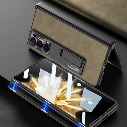 For Honor Magic V2 GKK Integrated Frosted Fold Hinge Leather Phone Case with Holder(Brown) by GKK