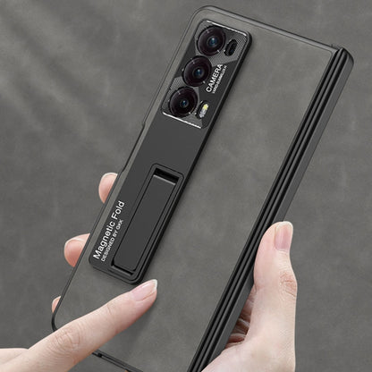 For Honor Magic V2 GKK Integrated Frosted Fold Hinge Leather Phone Case with Holder(Brown) by GKK