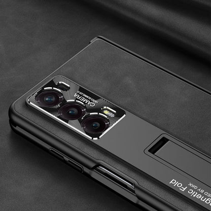 For Honor Magic V2 GKK Integrated Frosted Fold Hinge Leather Phone Case with Holder(Brown) by GKK