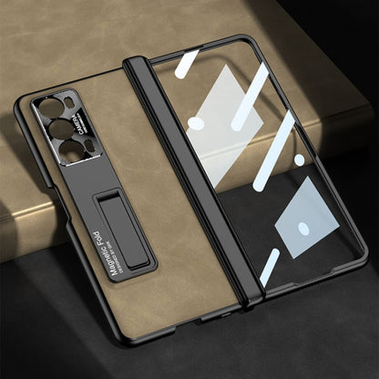 For Honor Magic V2 GKK Integrated Frosted Fold Hinge Leather Phone Case with Holder(Grey) by GKK