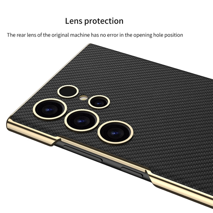 For Samsung Galaxy S24 Ultra 5G GKK Triumph Ultra-Thin Plain Leather Phone Case with Holder(Carbon Fiber) by GKK