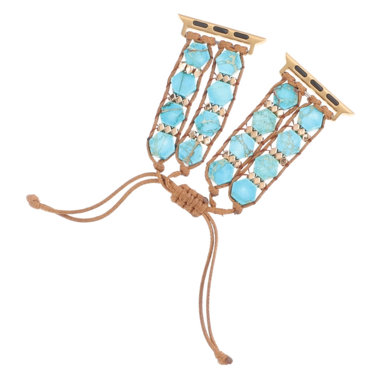 For Apple Watch Ultra 2 49mm Hexagonal Stones Drawstring Chain Watch Band(Blue) by bashfashion