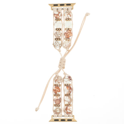 For Apple Watch Series 9 45mm Hexagonal Stones Drawstring Chain Watch Band(Beige) by bashfashion